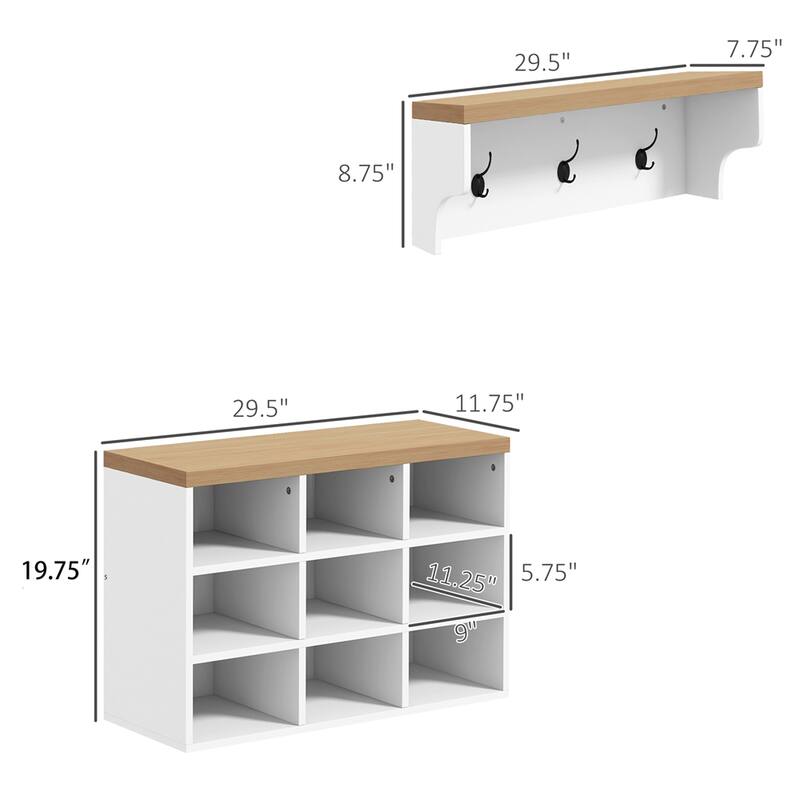 2-in-1 Coat Rack Shoe Bench Set - N/A