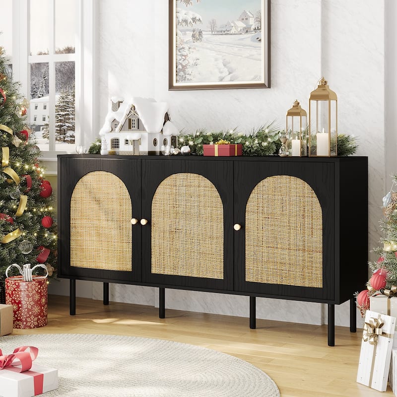 EROMMY Modern Sideboard Buffet Cabinet with Fluted Doors, 2-Door Storage Console Table for Kitchen, Dining Room & Living Room