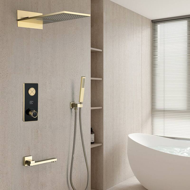 Digital Display Thermostatic Complete Shower System with Rough in-Valve, Rain Shower Faucet Set