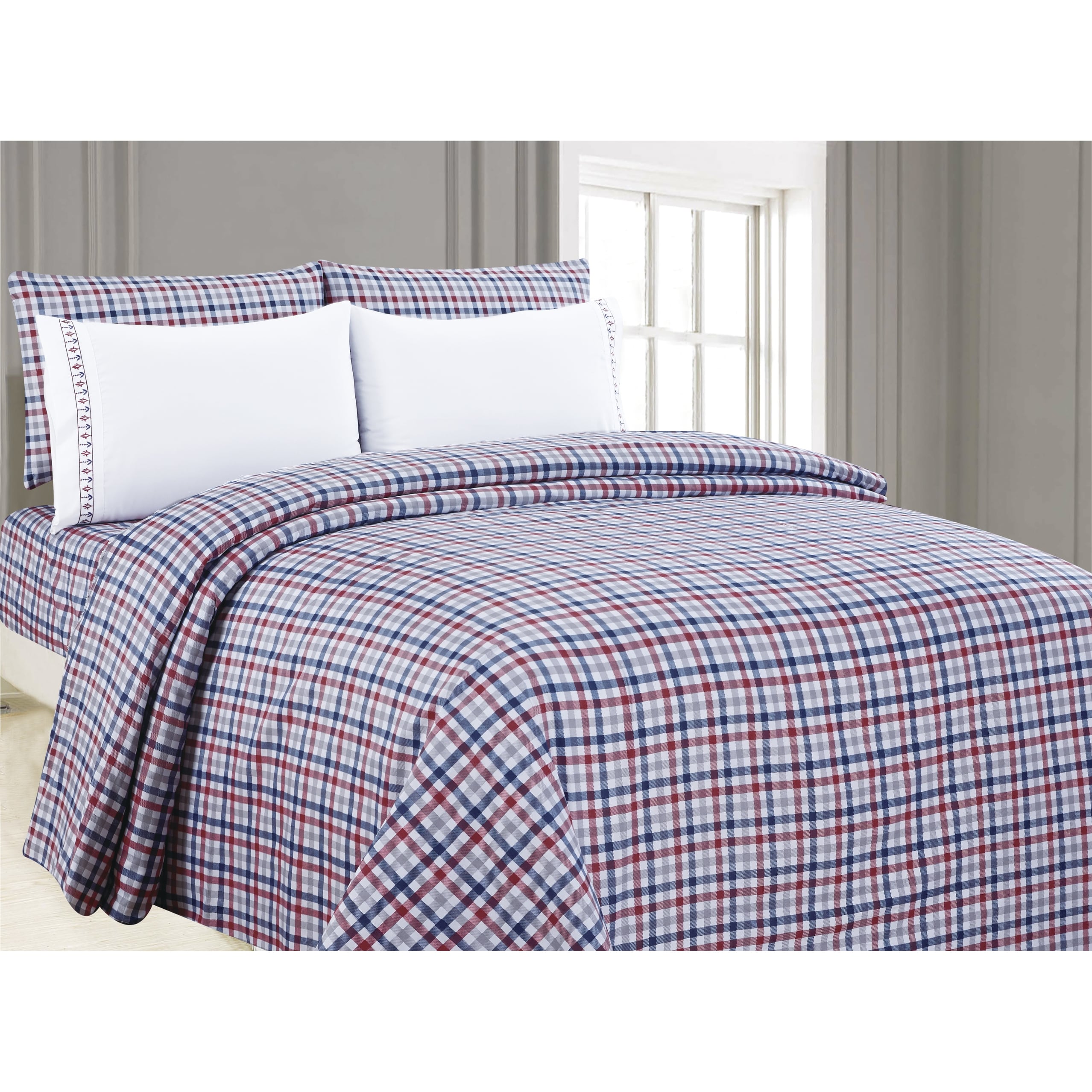 6Piece Printed Sheet Set with Embroidered Pillowcases, Buffalo Tartan
