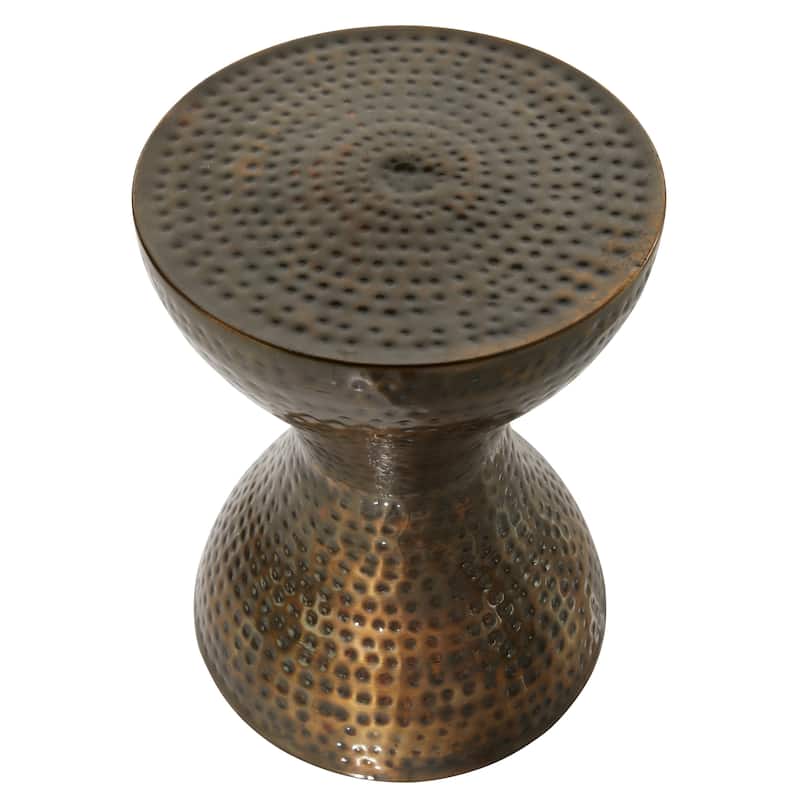Metal Hammered Accent Table with Hourglass Shape - Silver, Gold or Bronze - Roche River Decor