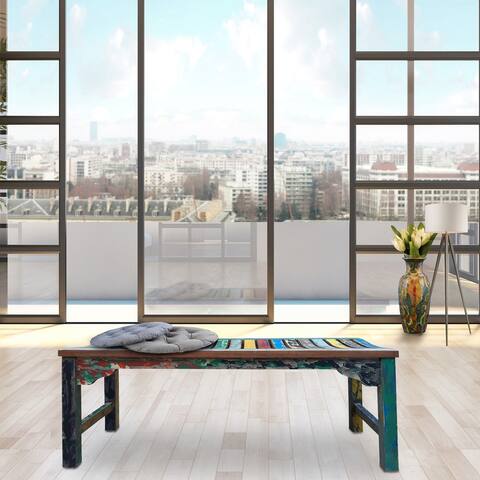 Chic Teak Backless Dining Bench made from Recycled Teak Wood Boats, 4 foot
