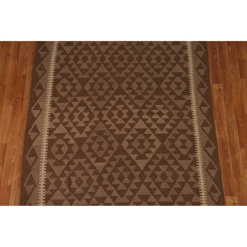Tribal Geometric Kilim Oriental Area Rug Flat-weave Wool Carpet - 5'3" x 6'6"