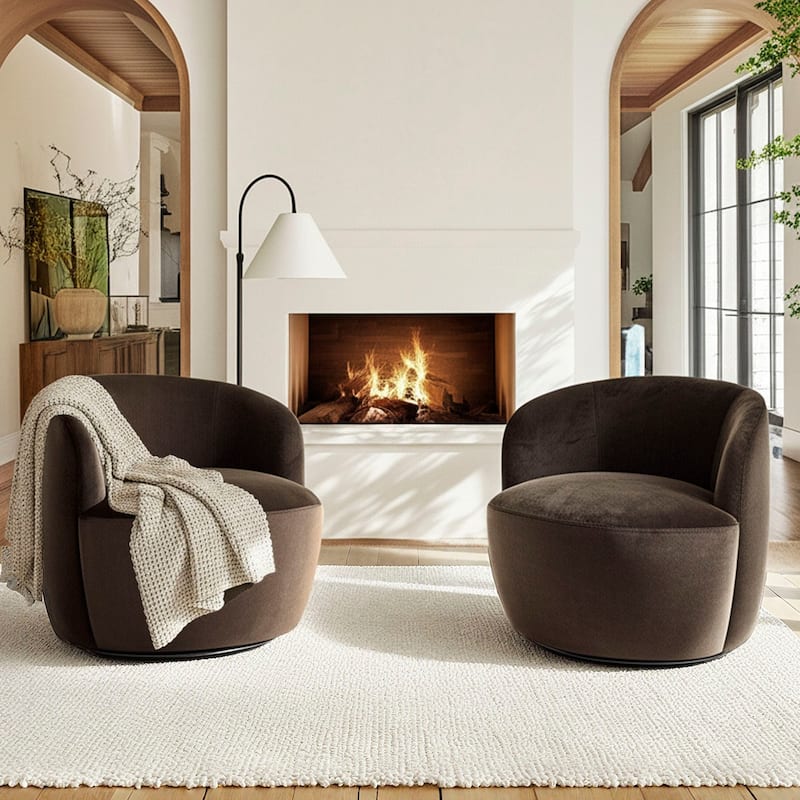 26.5" Wide Velvet Small Swivel Barrel Accent Chair(Set of 2) - Mink