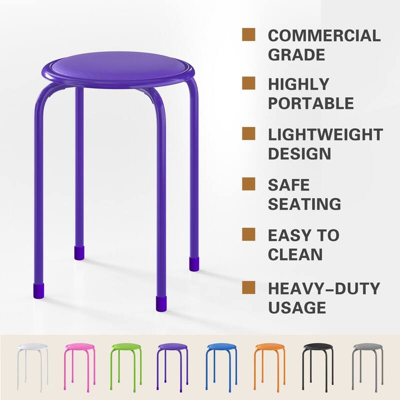 Javlergo Set of 6 Stackable Backless Stools PVC Padded Round Seats with Metal Frame Indoor Outdoor Use for Kitchen Livingroom