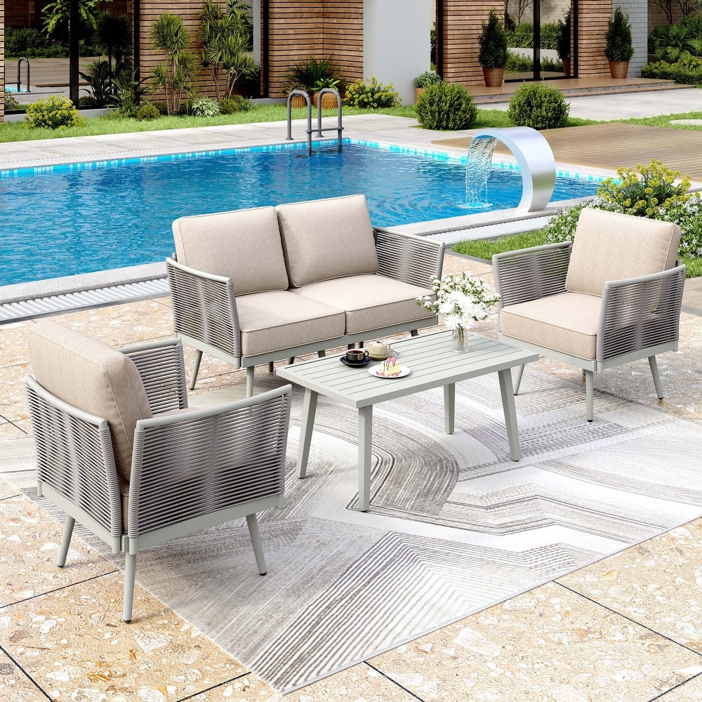 MAISON ARTS Outdoor Sectional Patio Furniture Sets - 5, 6, or 8-Piece Options with Classic Rope PE Rattan and Coffee Table
