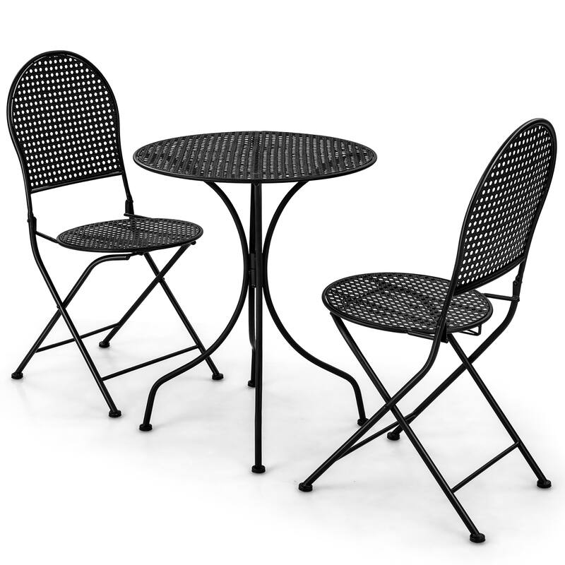 Gymax 3 PCS Patio Bistro Set All-weather Metal Table & Chair Set for 2