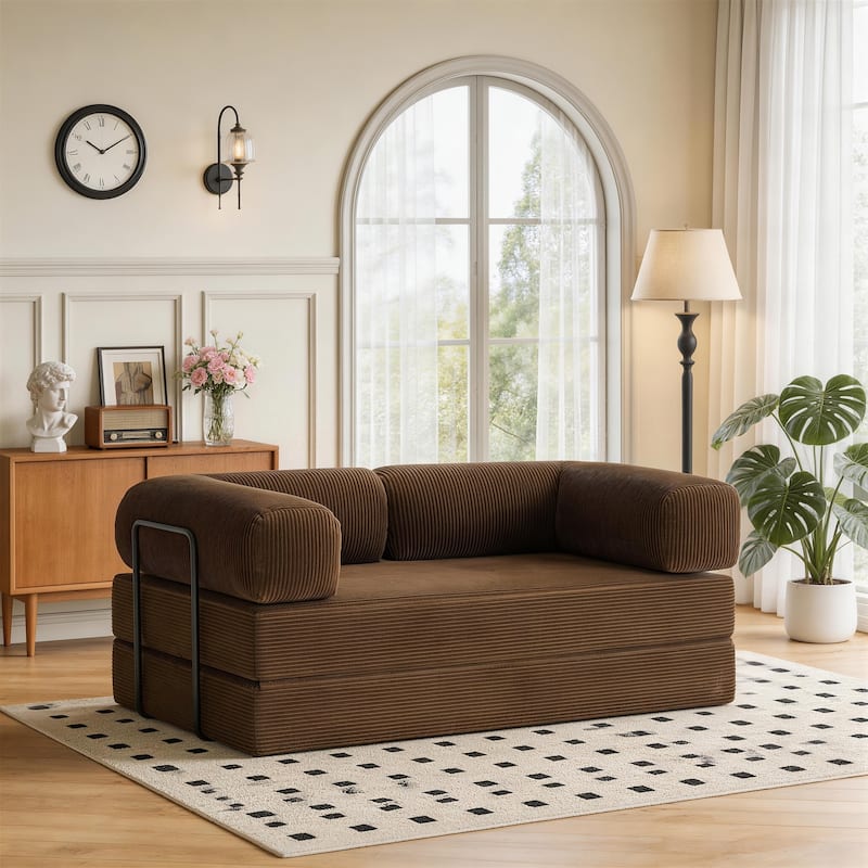 Corduroy Large Couch Convertible Floor Sofa Bed Sleeper - Brown