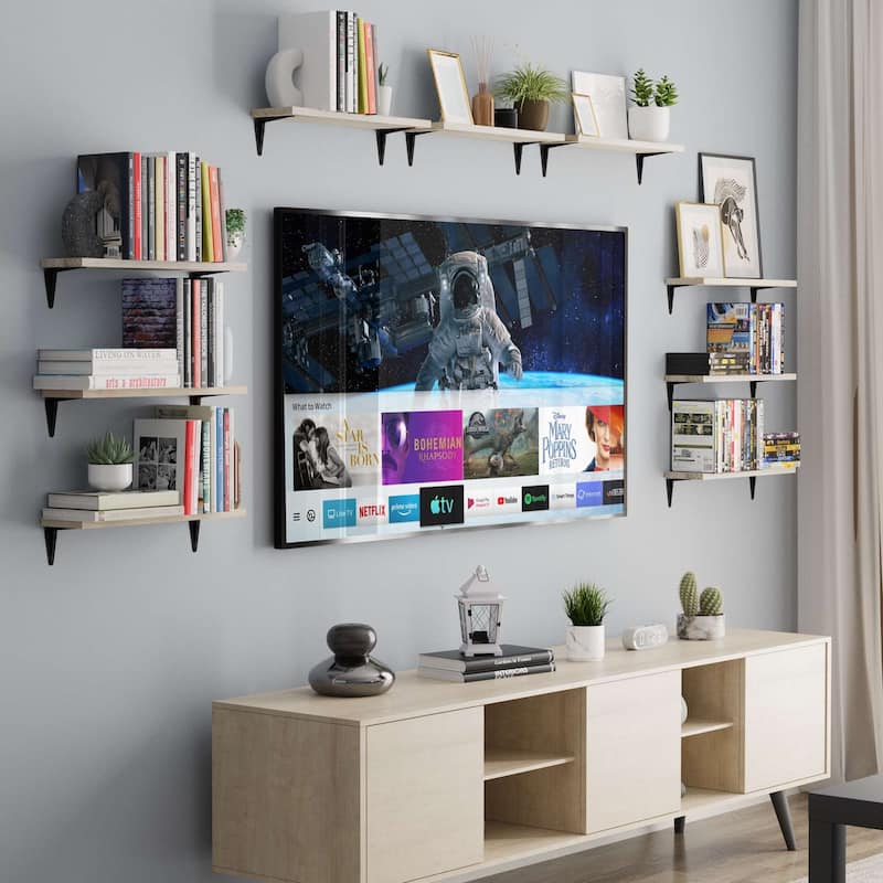 Wallniture Arras 17x4.5" Floating Bookshelves, Hanging Shelves for Living Room, Farmhouse Decor, Custom Finish and Piece Options