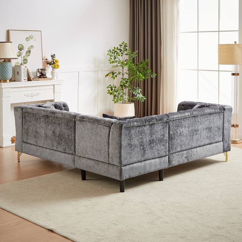 Grey 81.5'' L-Shaped 5-Seater Chenille Sectional Sofa with 3 Cushions, Stylish Corner Couch for Living Room, Bedroom