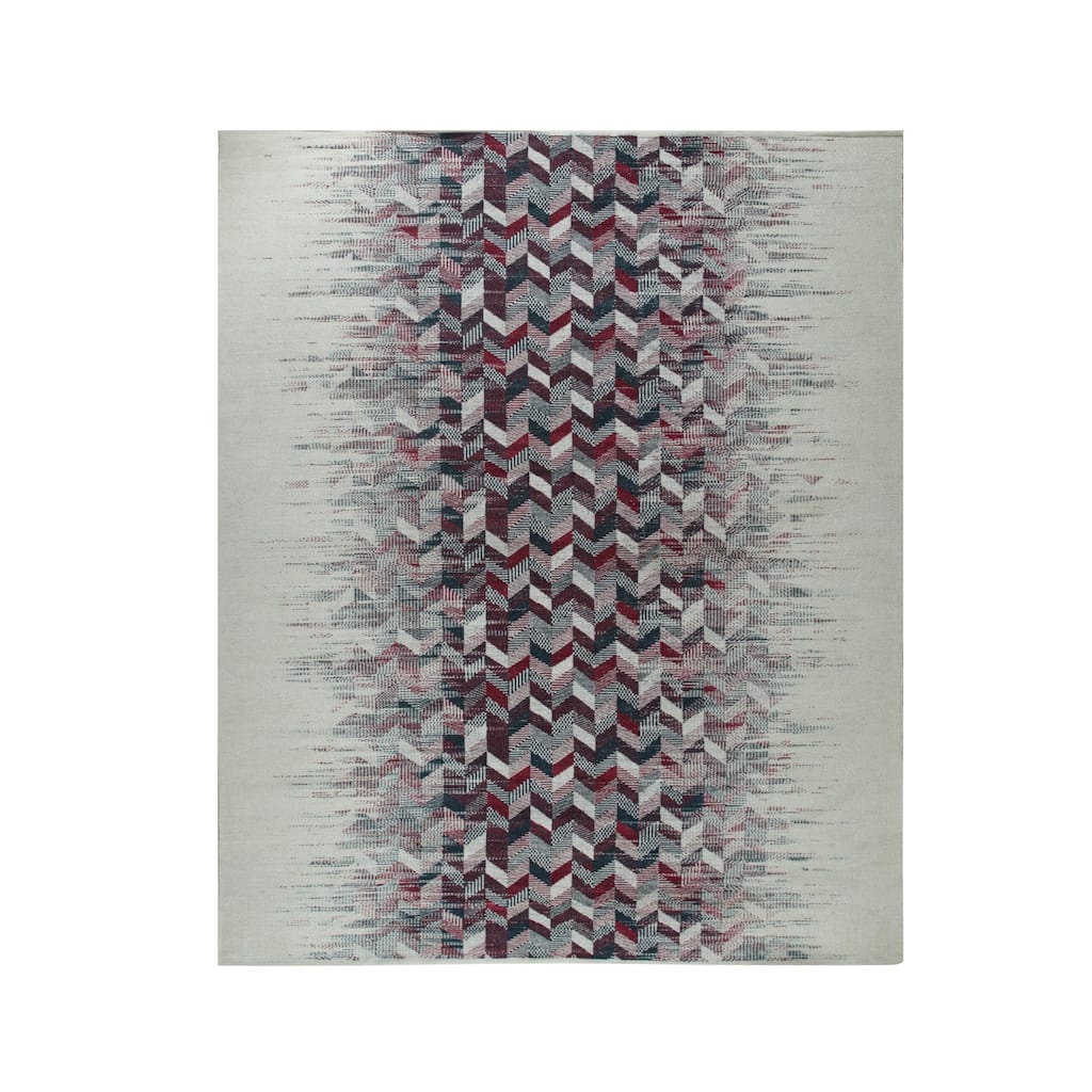 Hand-Knotted Wool Rust/S.Blue Area Rug, 10' x 14', Elegant Soft Texture for Bedrooms or Living Rooms - L