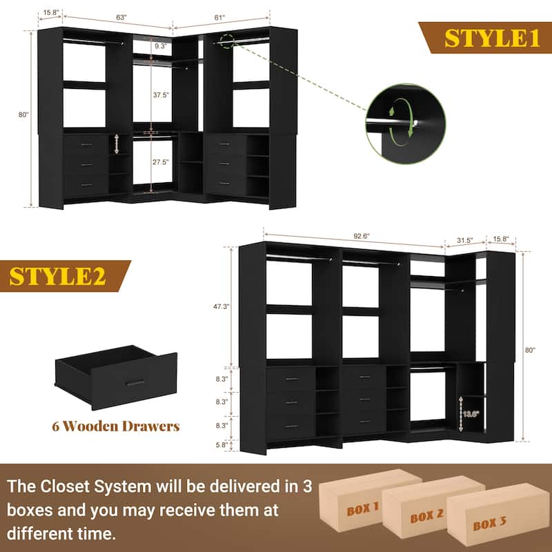 Cimly Set of 3 Freestanding Corner Closet System, Space-saving Closet Organizer for Walk-in/ Reach-in Closet