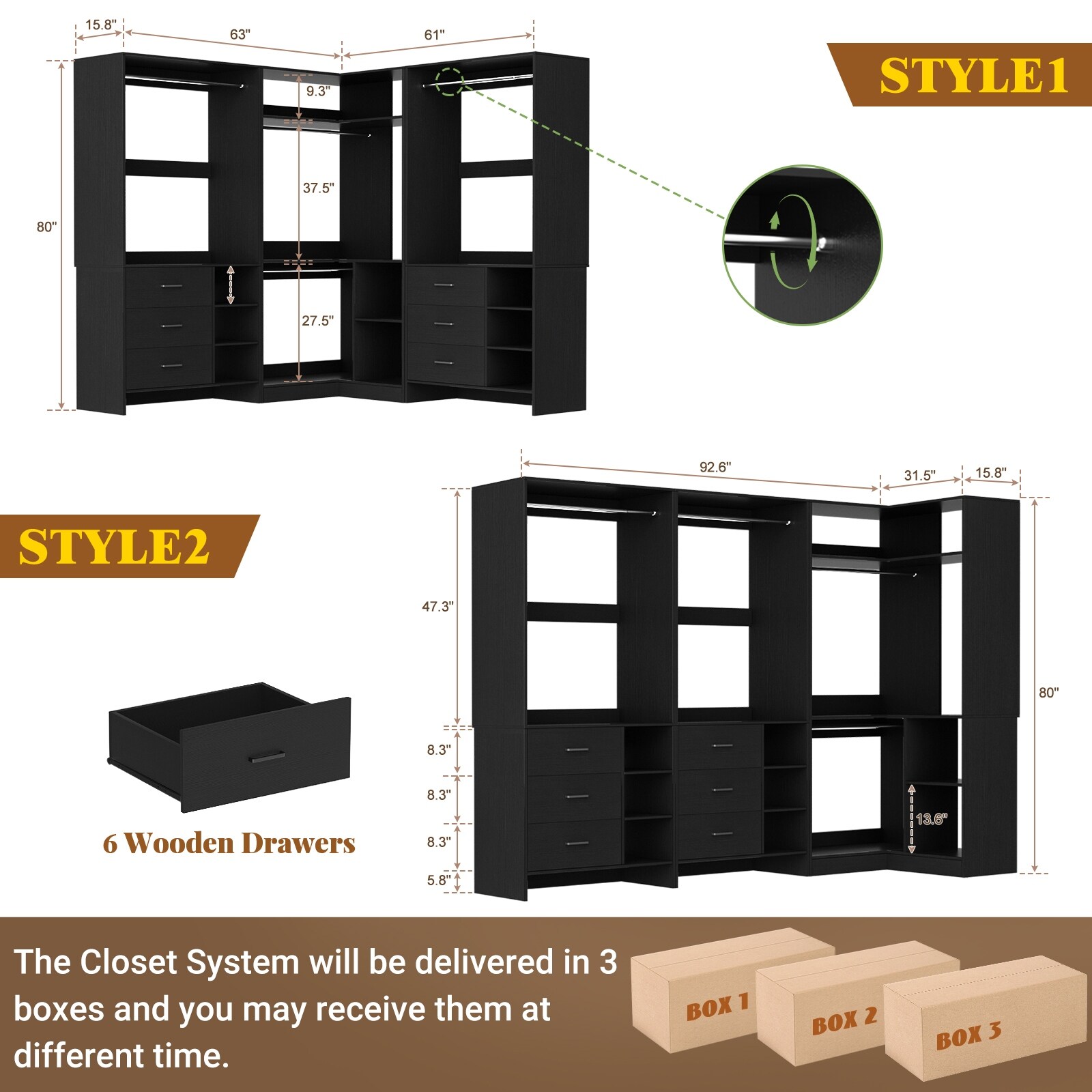 Cimly Set of 3 Freestanding Corner Closet System, Space-saving