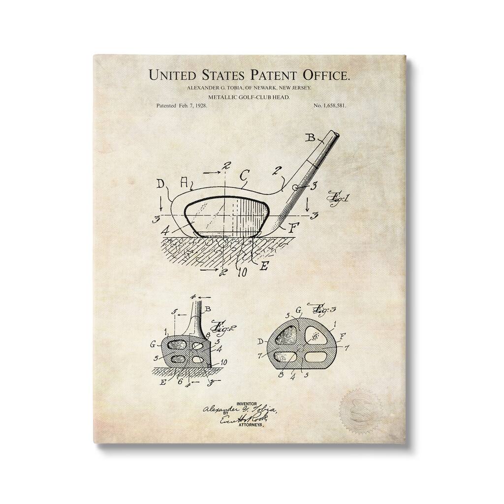 Stupell Golf Club Head Detailed Design Blueprint Patent Canvas Wall Art - Brown