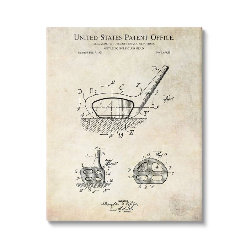 Stupell Golf Club Head Detailed Design Blueprint Patent Canvas Wall Art - Brown - 16 x 20