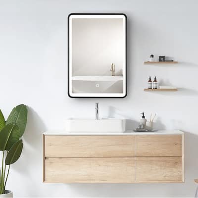 Alvana LED Black framed Wall mount Medicine Cabinet with Mirror Anti-fog function with 3 colors light