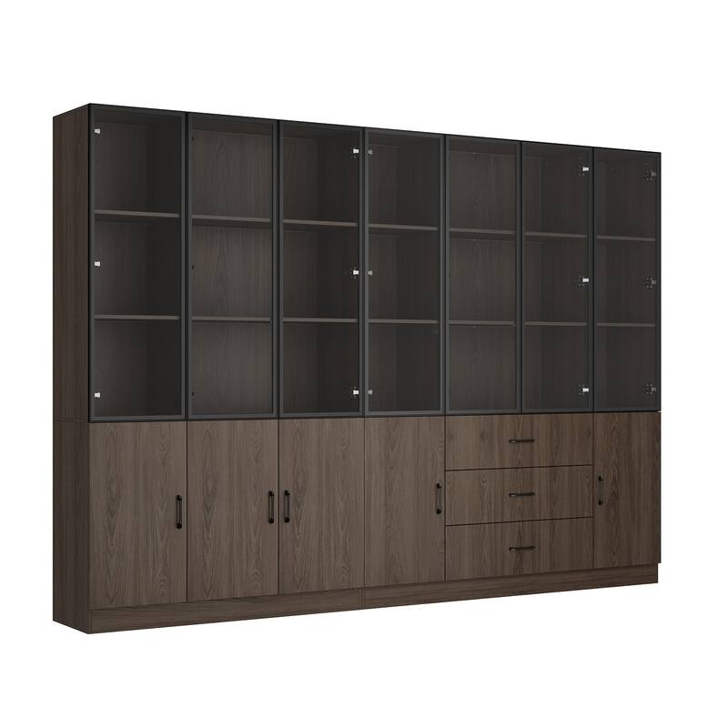 LED-Lit Wood Grain Cabinet - Configurable Storage for Home or Office