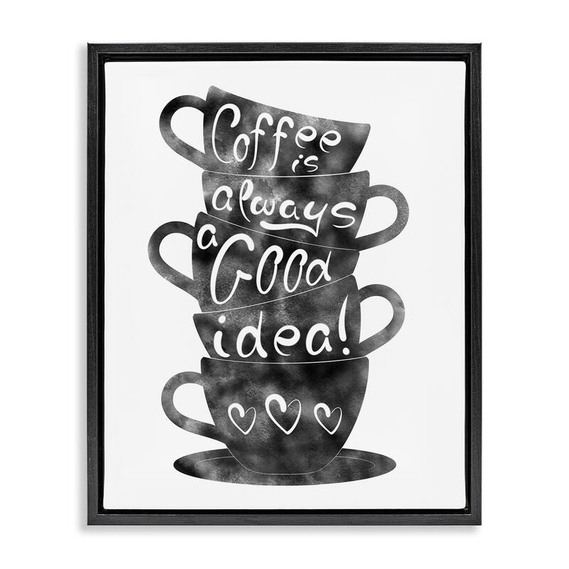 Stupell Coffee Mugs Stacked & Phrase Framed Floater Canvas Wall Art Design By Marcus Prime - 25 x 31 - Black