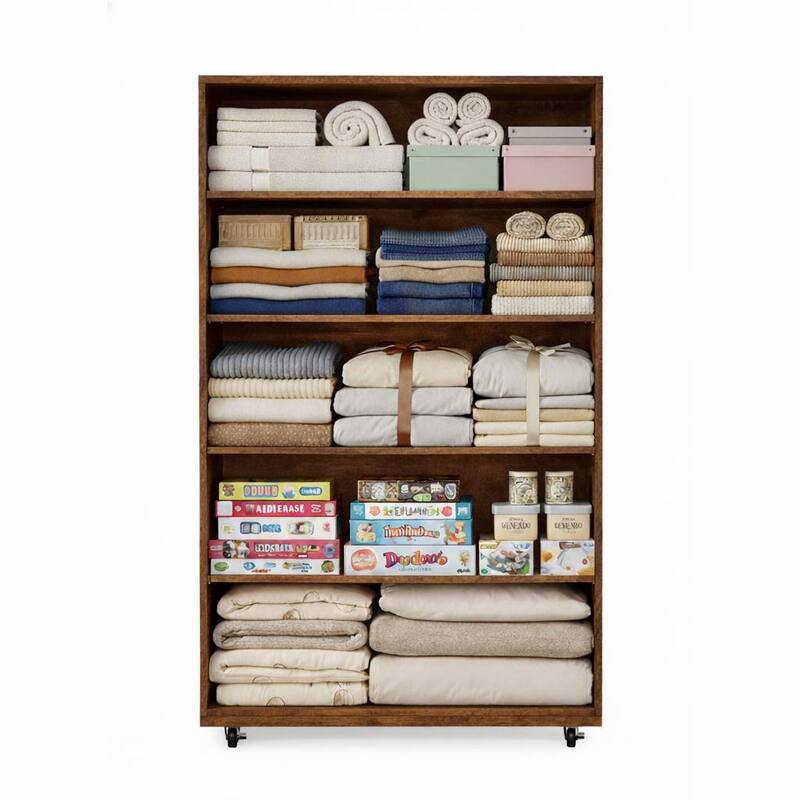 5 Drawer Dresser on Wheels Rustic Brown Rolling Chest of Drawers Storage Cabinet for Bedroom Closet, Wide Drawer Organizer