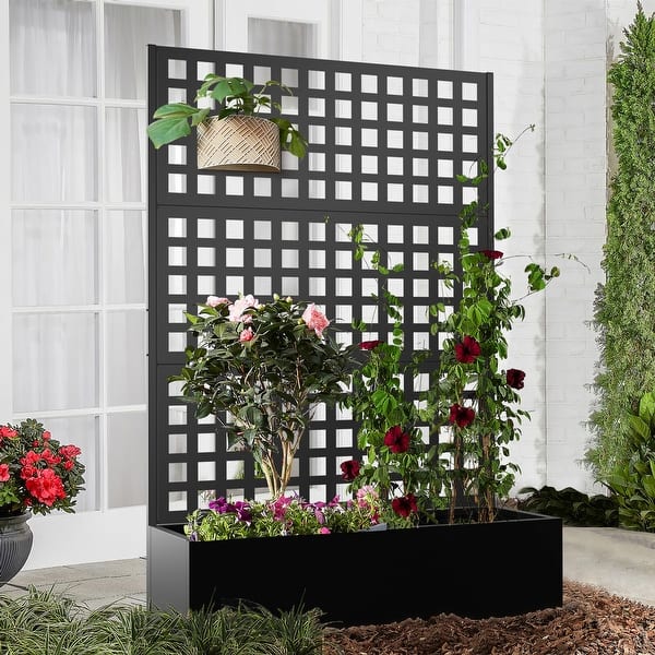 Iron planter box climbing frame with privacy screen - Overstock - 37388214
