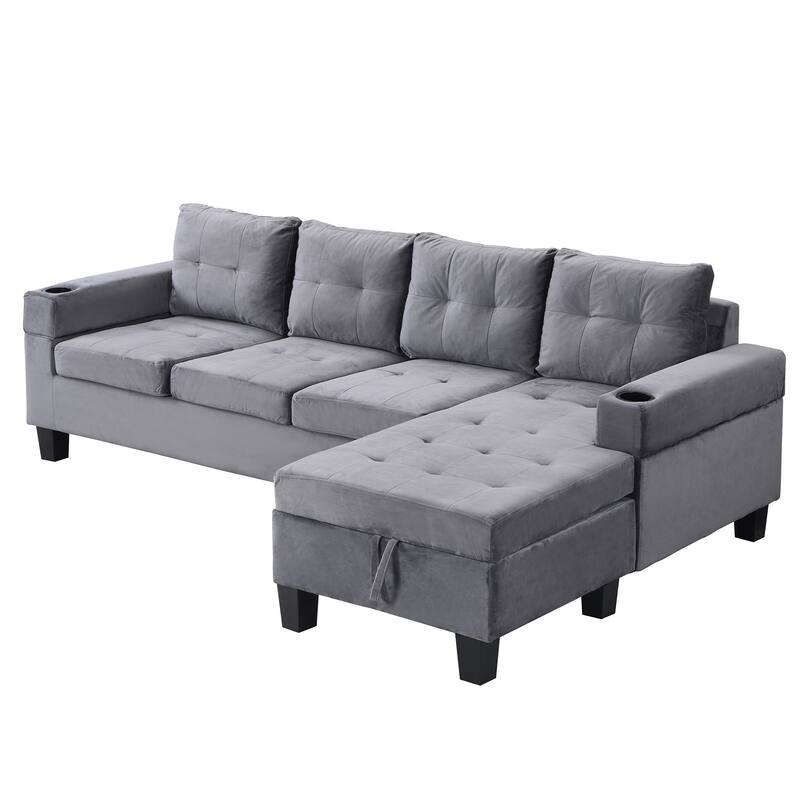 Sectional Sofa Set for Living Room with L Shape Chaise Lounge ,cup holder and Right Hand with Storage Chaise Modern 4 Se