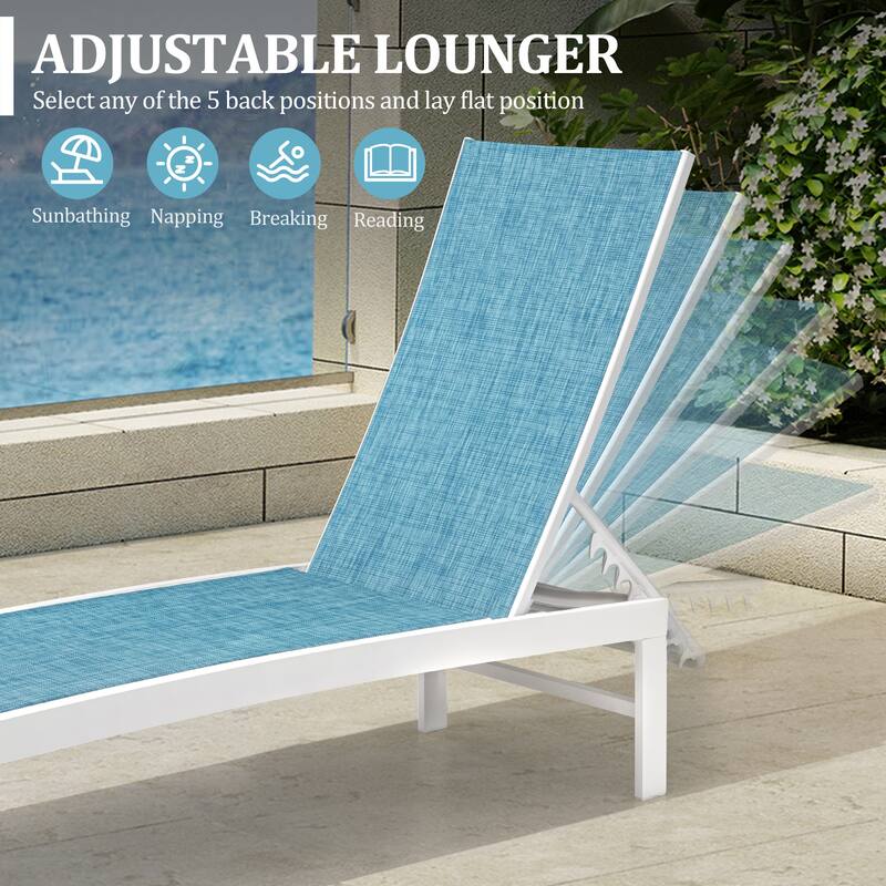 VredHom Aluminum Adjustable Outdoor Chaise Lounge Chair - 60.4 in L * 24.6 in W * 16.1/40.8 in H