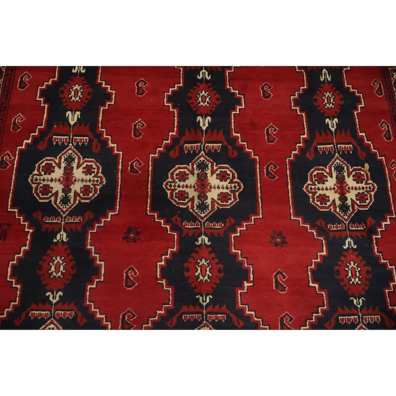Hand Knotted Oriental 100% Wool Carpet Traditional Tribal Red Balouch Area Rug - 10' 9'' X 8' 3''