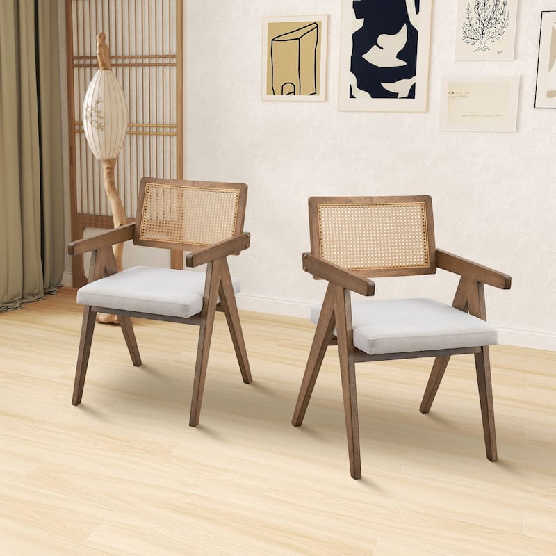 White Teddy Fabric Dining Chairs Set of 2 for Dining Room Living Room - Oak