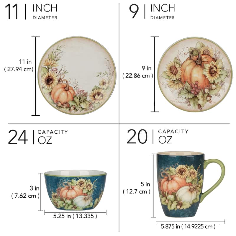 Certified International Autumn Breeze 16 pc Dinnerware Set, Service for 4 - 11" Diam x 1"