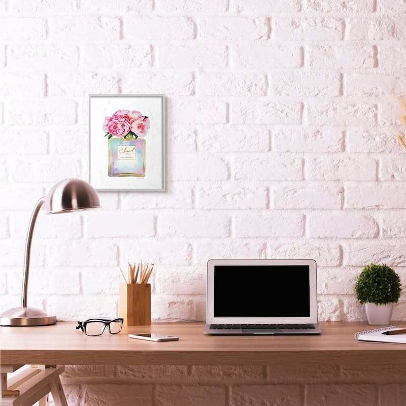 Stupell Pink Gold Flower Perfume Glam Fashion Design Framed Wall Art