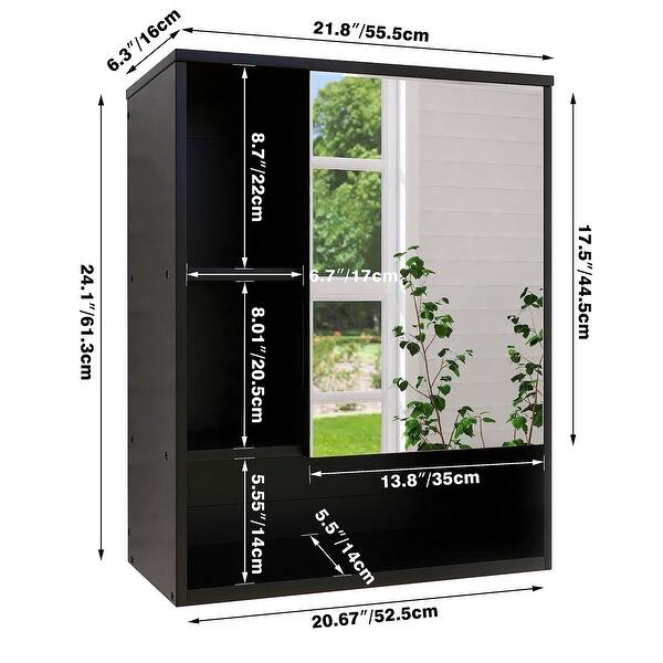 Bathroom Mirror Wall Mounted, Bamboo Space Saver Medicine