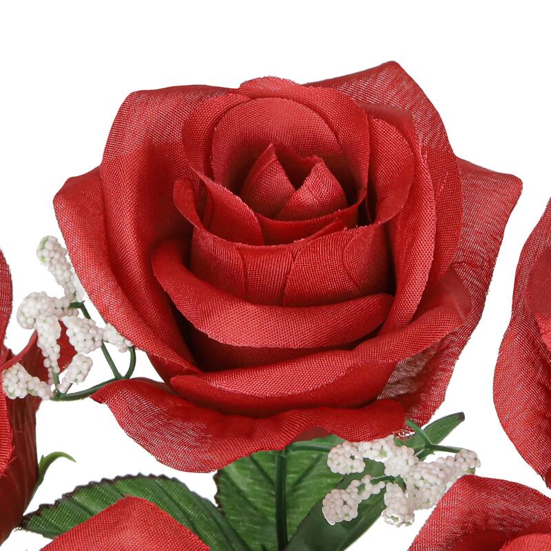 Set of 12 Red Artificial Open Rose Flower Stem Bush Bouquet 14in - 14" L x 7" W x 7" DP