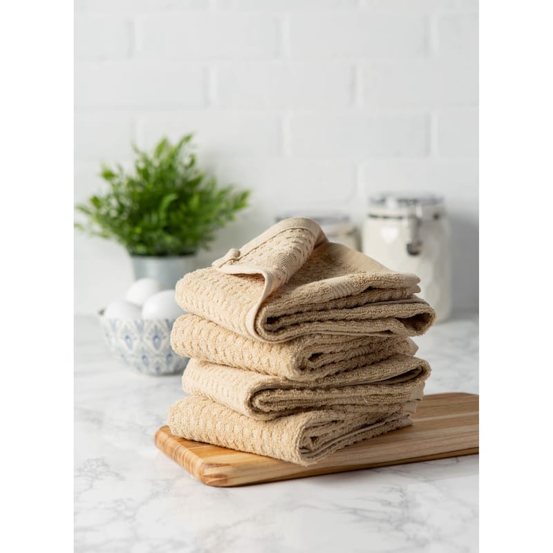 DII Solid Terry Waffle Dishtowel Set of 4
