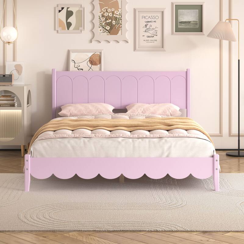 Vintage Style Platform Bed Frame - Pink - Queen