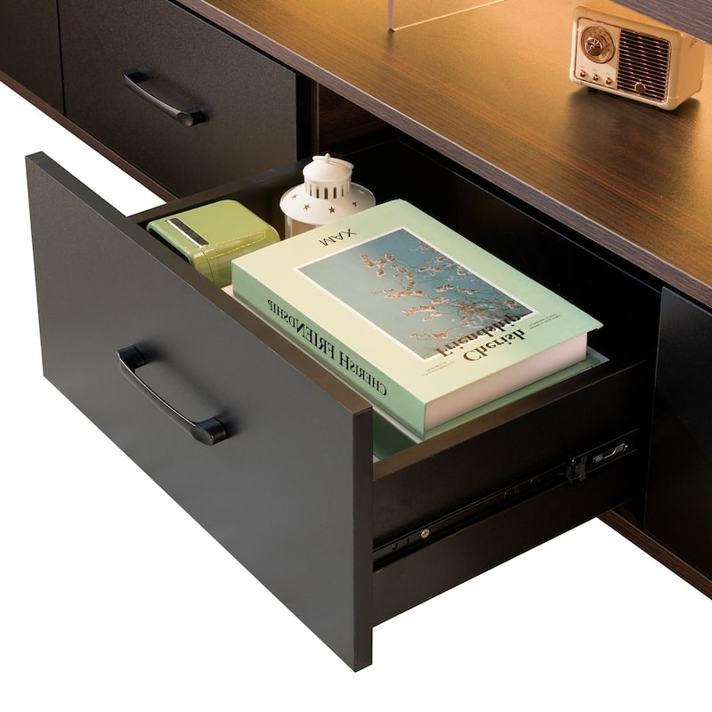 71" Acrylic TV Stand with 4 Drawers and 2 Open Shelves