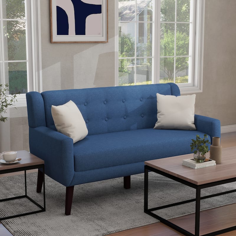 Tufted Linen/Cotton 2-Seater Sofa with Pillows