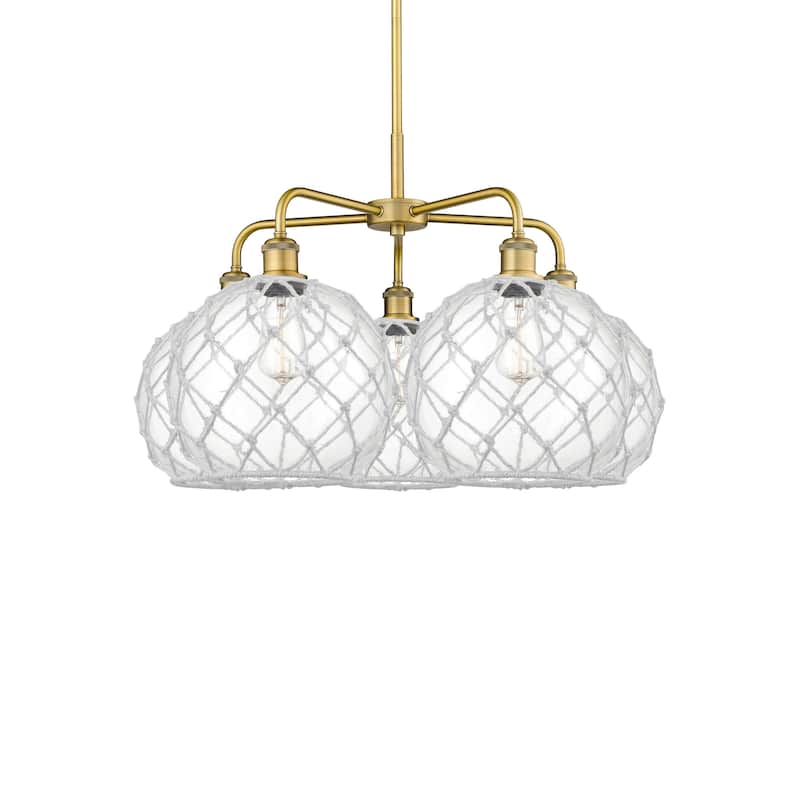 Innovations Lighting 516-5CR-18-29 Farmhouse Rope Chandelier Farmhouse - Brushed Brass / Clear Glass with White Rope