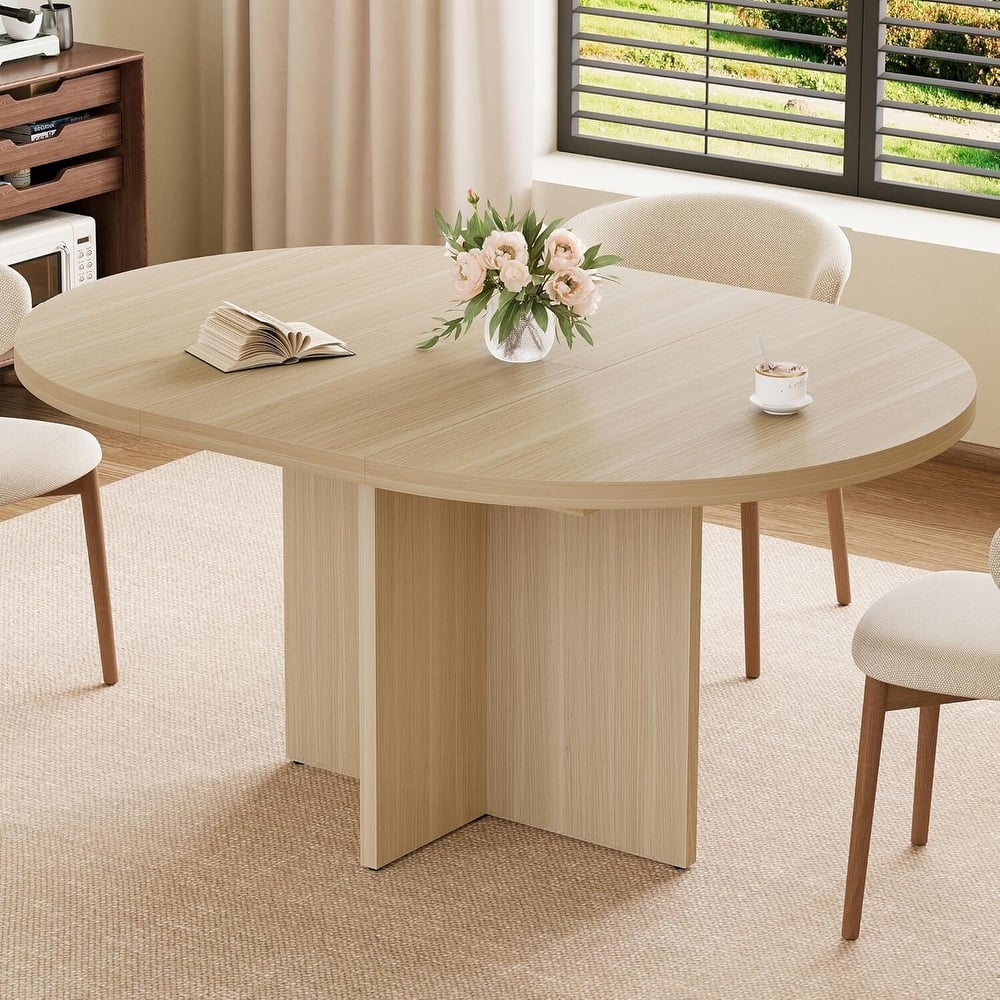 Extendable Round Kitchen Dining Table for Dining Room, Kitchen, Living Room