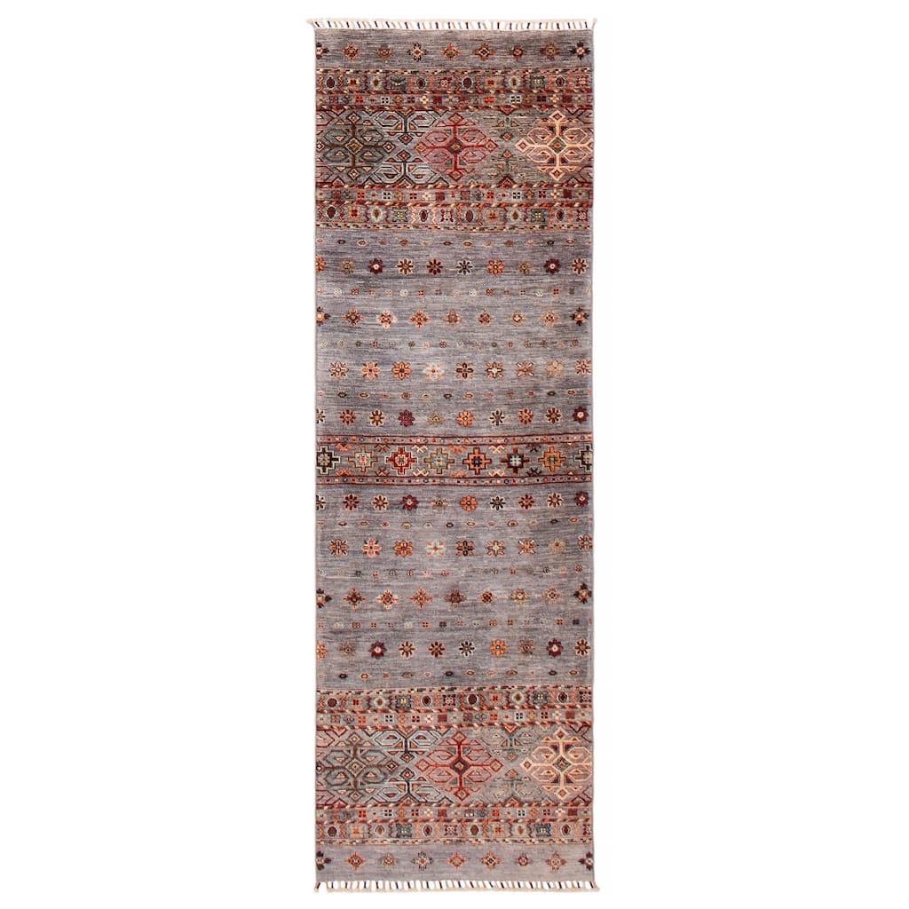 ECARPETGALLERY Hand-knotted Modern Ersari Grey Wool Rug - 2'8 x 8'2