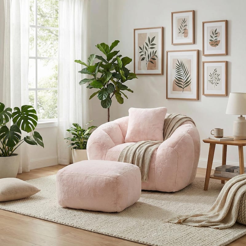 HOMYLIN Giant Bean Bag Chair with Footstool, Soft Lounge Seat