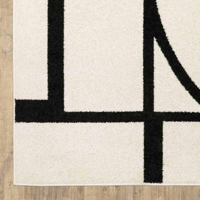 Quartz Mid-Century Modern Ivory/ Black Area Rug
