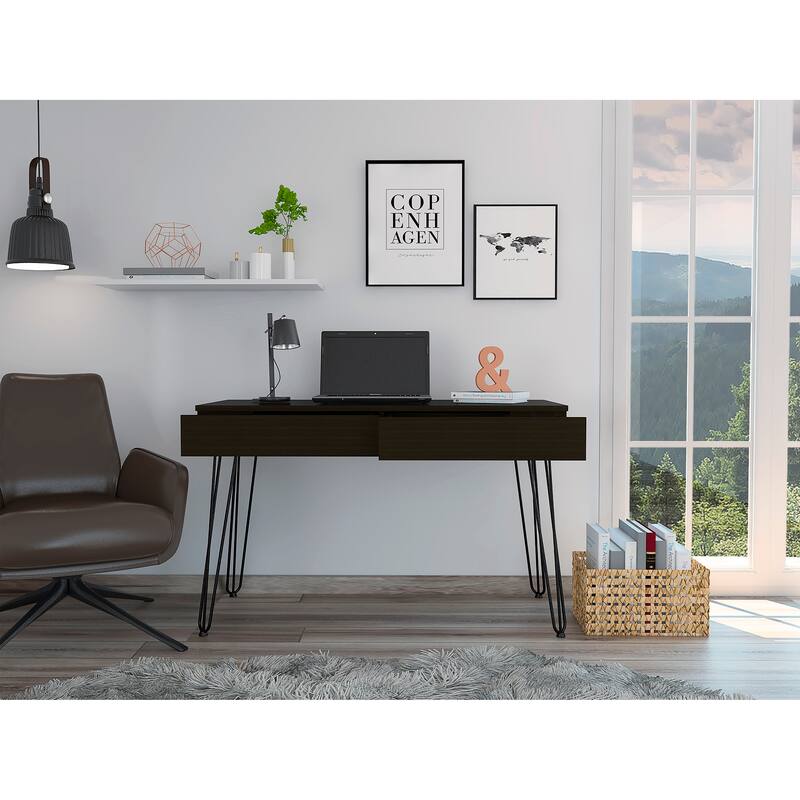 2 Drawers Computer Desk with Hairpin Legs,Computer Table for Living Room Bedroom