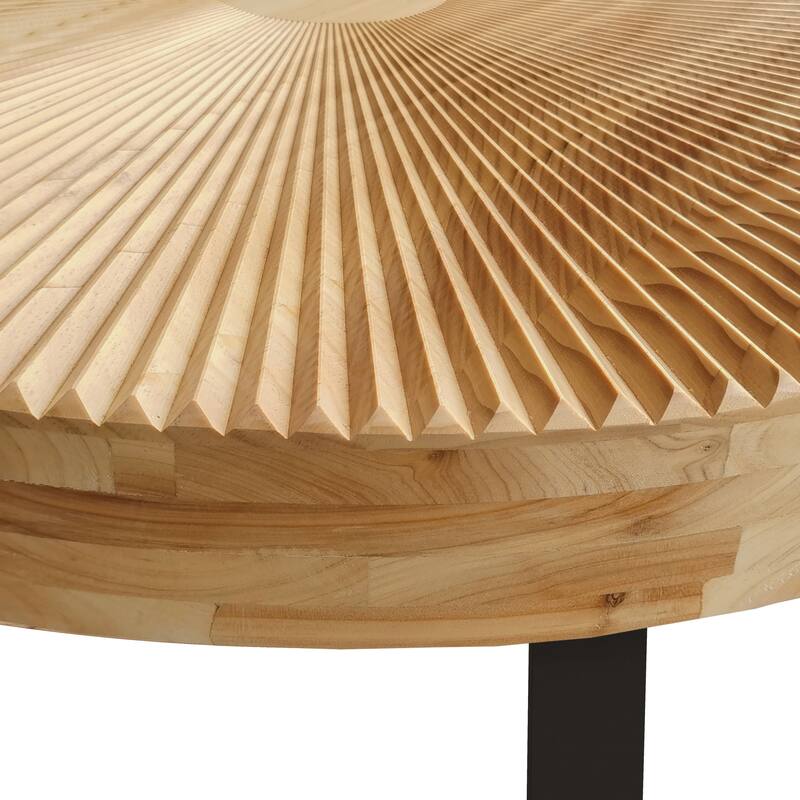 Modern Round Coffee Table Wooden Carving Pattern Coffee Table with Metal Legs