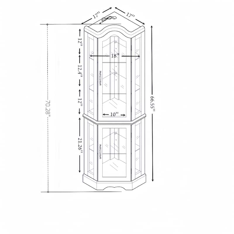 Lighted Corner Curio Cabinet with Tempered Glass Doors, Adjustable Shelves, Oak Finish Display Storage for Home Decor