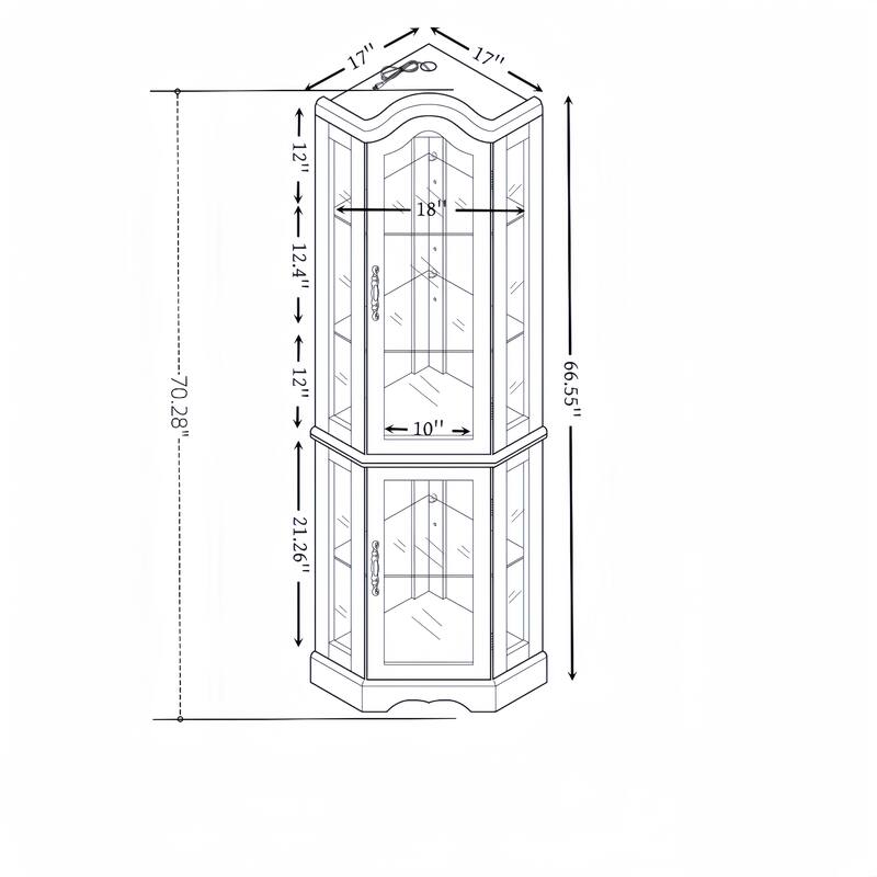 Lighted Corner Curio Cabinet with Tempered Glass Doors & Shelves - Elegant Cherry Display Case with Bulb for Living Room