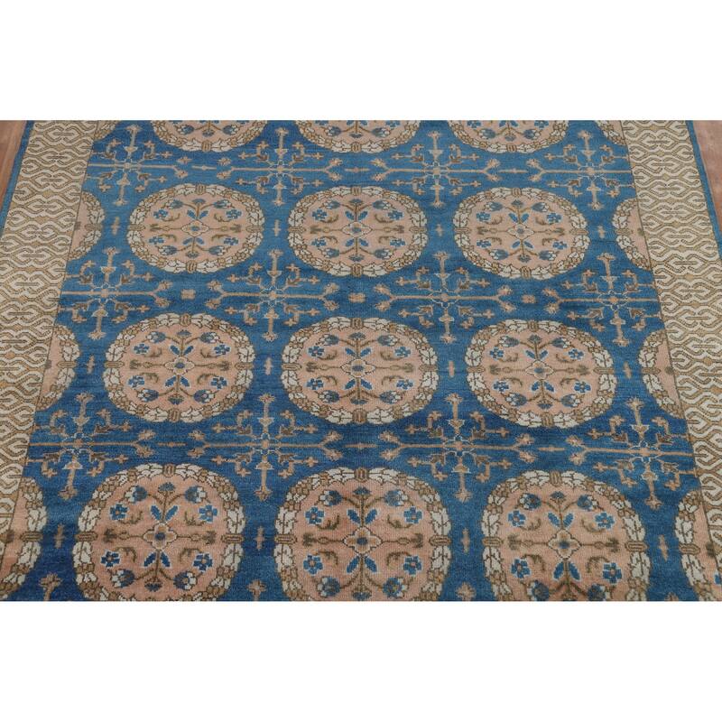 Floral Blue Oushak Indian Area Rug Oriental Handmade Wool Carpet - 8'0" x 9'6"