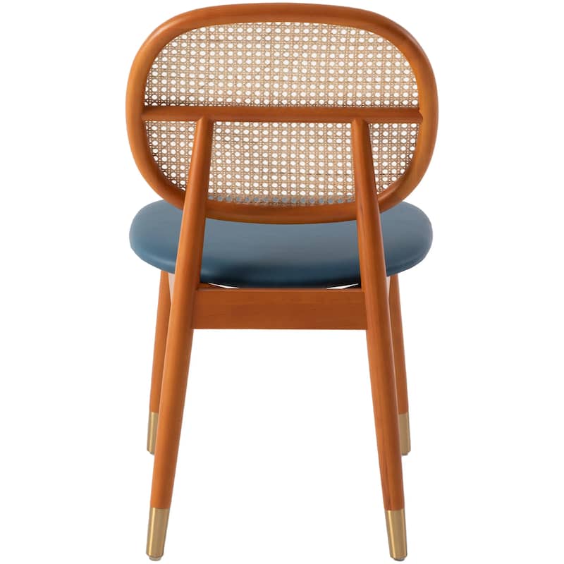Holbeck Modern Rattan Leather Upholstered Dining Chair with Plush Padding Beech Wood Legs for Stylish Homes Set of 2