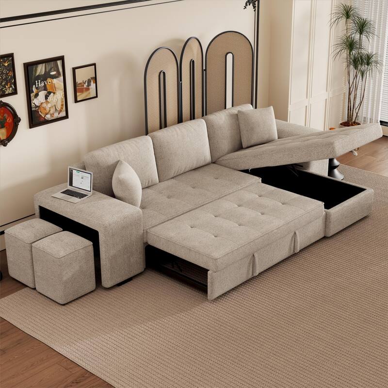 Modern L-Shape 3 Seat Reversible Sectional Couch - Cream