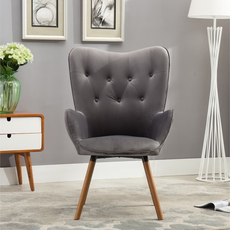 Gray 30" Polyester Button Tufted Accent Chair