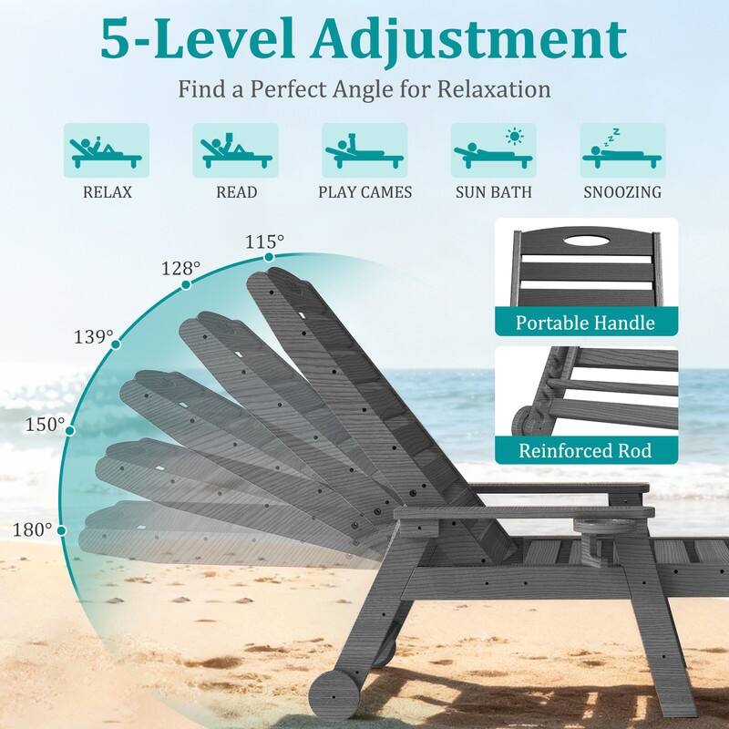 Domi Patio Lounge Chair Outdoor, HDPE Outdoor Chaise Lounge with Reclining Backrest, Pool Lounger Chair for Outside, Poolside